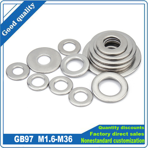 1/100pcs Flat Washer M2 M2.5 M3 M4 M5 M6 M8 M10 M12 M14 M16 M18 M20 M22 M27 Stainless Steel Washers Plain Washer Gaskets GB97 ► Photo 1/6