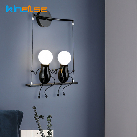 Simple Fashion Creative Cartoon Little Man wall light Iron Retro Led Wall Lamp for children Bedroom Aisle wall Sconce Lighting ► Photo 1/6