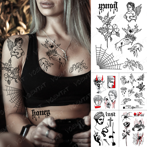 Waterproof Temporary Tattoo Sticker Jesus Angel Praying Old School Flash Tattoos Spider Web Flower Line Body Art Arm Fake Tatoo ► Photo 1/6