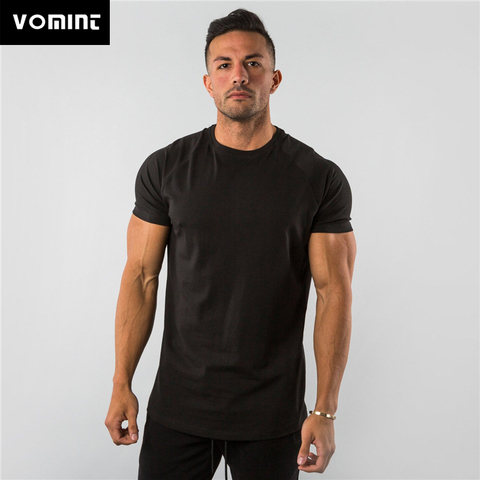 Men's T-shirt European Summer Fitness Sports Solid Cotton Elasticity Active Short-sleeved T-shirt Large Size M-2XL ► Photo 1/6