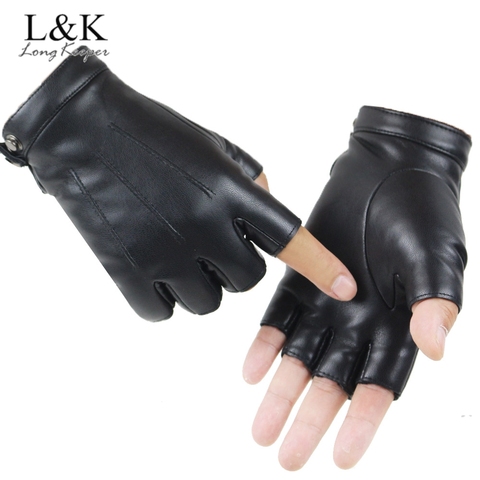 Stylish Mens Women Genuine Leather Glvoes Half Finger Sheepskin Driving Gloves