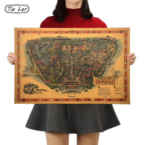 TIE LER American Amusement Park Map Classic Nostalgia Kraft Paper Poster Cafe Bar Retro Wall Sticker Room Decorative Painting ► Photo 1/6