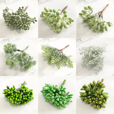 6/10/12/24/200pcs Mixed Green Plant Flower Cherry Stamen Berries Bundle DIY Christmas Wedding Cake Gift Box Wreaths Decor ► Photo 1/6