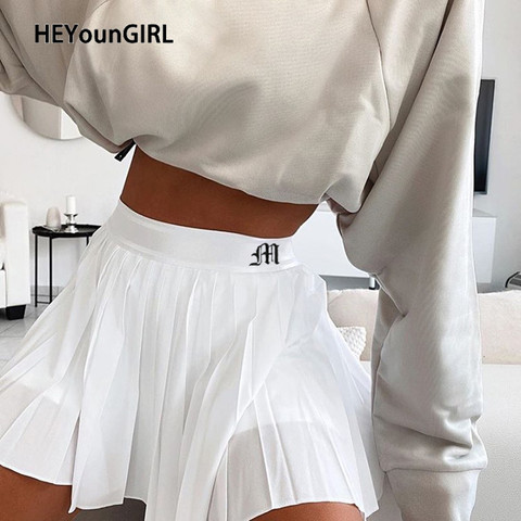 HEYounGIRL Casual White Mini Pleated Skirts Shorts Letter Print High Waisted Short Skirt Korean Preppy Style Summer Dance 2022 ► Photo 1/6