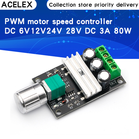 DC 6V 12V 24V 28VDC 3A 80W PWM Motor Speed Controller Regulator Adjustable Variable Speed Control With Potentiometer Switch ► Photo 1/6
