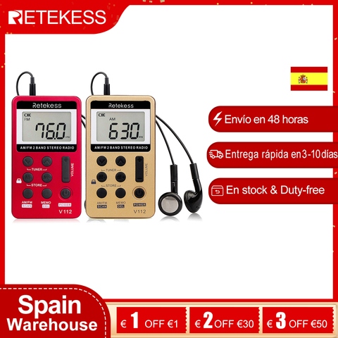 RETEKESS V112 Mini Handheld Radio Portable FM AM 2 Band Digital Pocket REadio Receiver Earphone Speaker For Walkman Go Hiking ► Photo 1/6