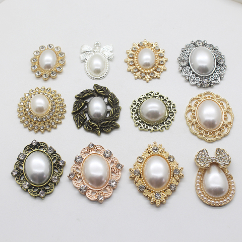 Metal Alloy 10Pcs With Rhinestones And Pearls Embellished Crafts, Handmade Sewing Buttons, DIY Flat-Bottomed Jewelry Accessories ► Photo 1/5