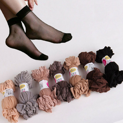 10 Pairs Women Socks Nylon Elastic Short Ankle Sheer Mesh Solid Color Silk Short Socks See Through Ladies Sock ► Photo 1/6