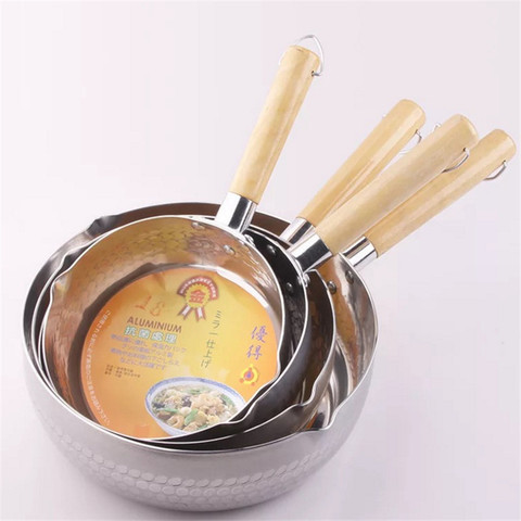 Diameter 16,18,20 22 24 cm Snow Pan Japanese Wooden Handle Aluminum Cooker Boiled Porridge Complementary Food Use For Gas Stoves ► Photo 1/6