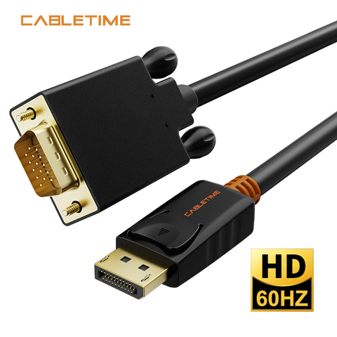 Cabletime DisplayPort To VGA Cable DP To VGA Converter Displayport VGA Cable Gold for Macbook Projector laptop Camara HDTV N041 ► Photo 1/6