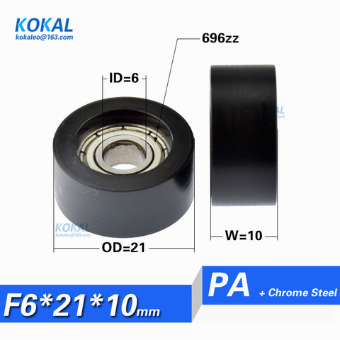 [F0621-10]Free shipping 10PCS 696zz bearing PA66 Nylon Flat Type bearing roller wheel plastic wheel roller 6*21.3*10mm ► Photo 1/3