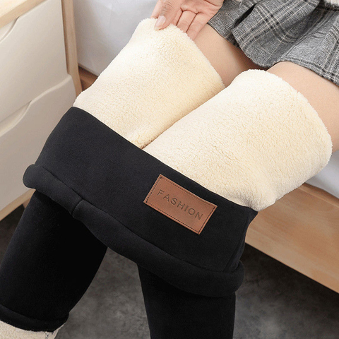 Women Winter Warm Leggings Thick High Stretch Lamb Cashmere Leggins High Waist Skinny Wool Fleece Female Pants Trousers ► Photo 1/6