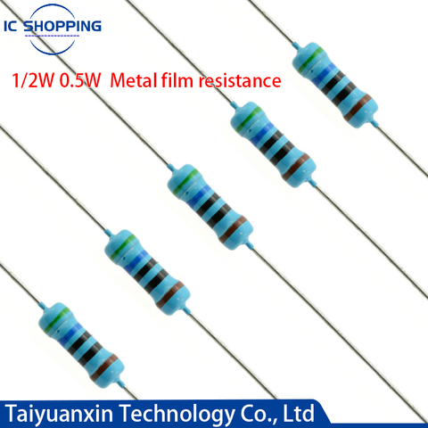 0.5W 1/2W Metal Film Resistor 1% Five-color Ring Power Resistor 0.1~1M 2 4.7 10R 47 100 220 360 470 1K 2.2K 10K 22K 4.7K 100KOhn ► Photo 1/4