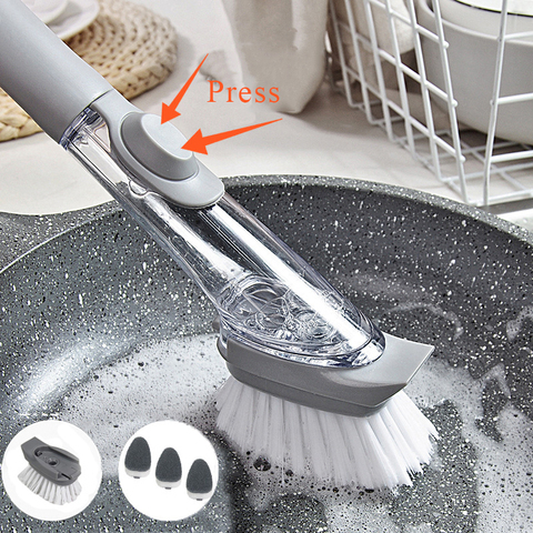 Kitchen Cleaning Brush 2 In 1 Long Handle Cleaing Brush with Removable Brush Sponge Dispenser Dishwashing Brush Kitchen Tools ► Photo 1/6