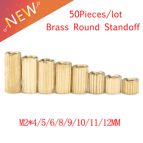 50 Pieces M2*L L=4mm to 12mm 2mm thread Brass Round Standoff Spacer Female Female M2 Brass Threaded Spacer ► Photo 1/6