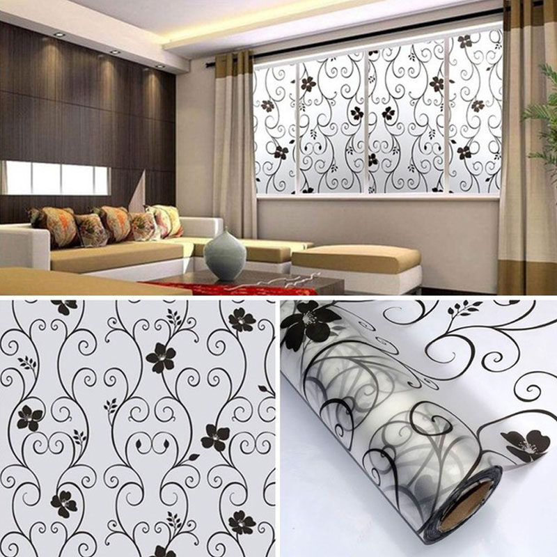 Floral Glass Bathroom PVC Frosted Window Decal Self-adhesive Film Wall Sticker