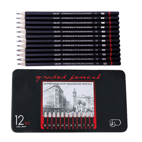 12 pcs/set Professional Sketch Drawing Pencil Set 2H H F B HB 2B 3B 4B 5B 6B 7B 8B Painting Drawing Pencils Stationery Supplies ► Photo 1/6