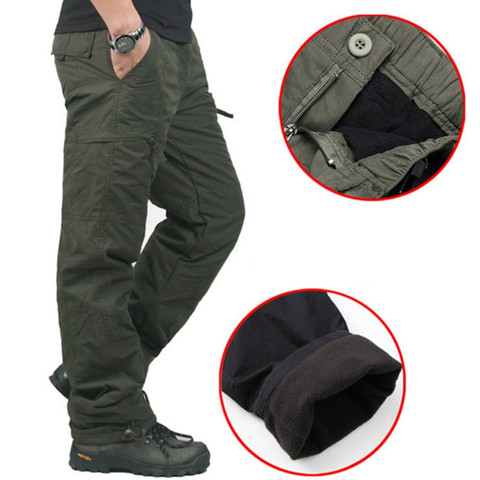 Winter Double Layer Cargo Fleece Pants Men Overalls Casual Thick Warm Baggy Cotton Rip-Stop Trousers Military Tactical Pants Men ► Photo 1/6