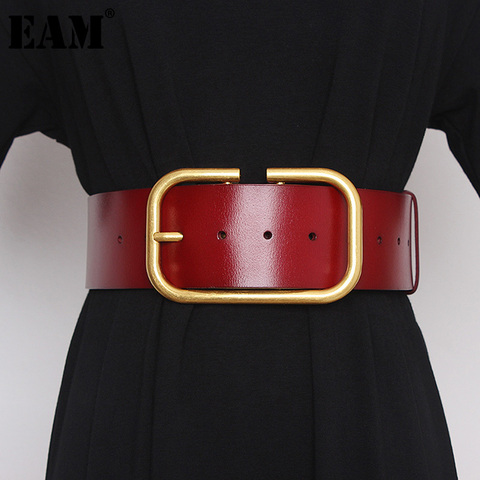 [EAM]  Pu Leather Big Buckle Split Joint Long Wide Belt Personality Women New Fashion Tide All-match Spring Autumn 2022 1Z948 ► Photo 1/6