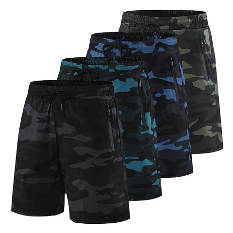 Men's shorts fitness shorts running sports men's fitness shorts camouflage zipper pocket sports shorts ► Photo 1/6