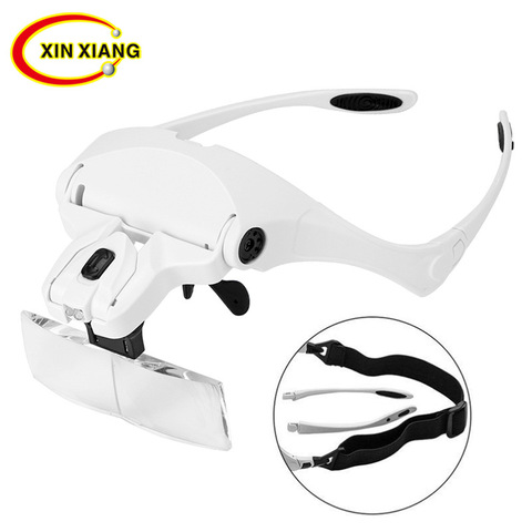 Headband 2 LED Magnifier Lamp 1x 1.5x 2x 2.5x 3.5x Magnifying Glasses Illuminated Magnifier Repair Loupe Reading Magnifying Lupa ► Photo 1/6