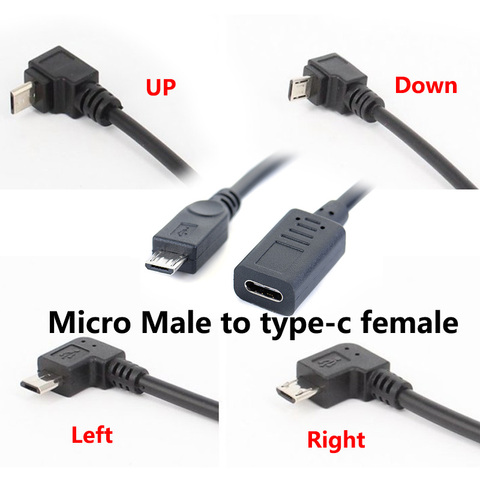 USB Type-c Female to Micro USB Male OTG Connector Cable Adapter 30cm up down left right 90 degrees ► Photo 1/6