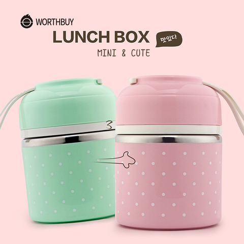 WORTHBUY Cute Japanese Lunch Box For Kids Portable Outdoor Stainless Steel Bento Box Leak-Proof Food Container Kitchen Food Box ► Photo 1/6