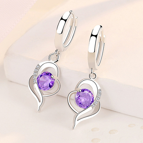 Fanqieliu Jewelry Wedding Gift Double Heart Natural Purple Crystal Earrings 925 Sterling Silver Drop Earrings For Women FQL20388 ► Photo 1/6
