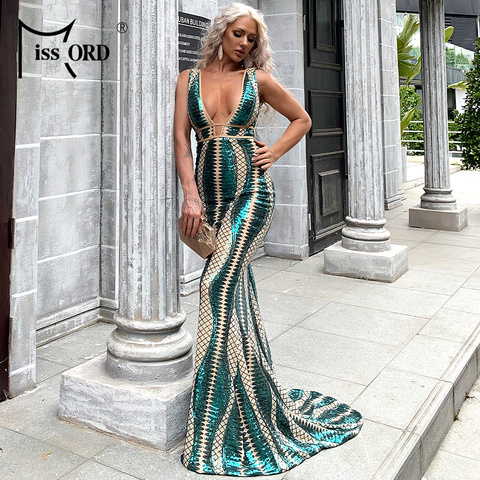 Missord 2022 Women Sexy Deep V Neck Backless Sequin Dress  Women Sleeveless Maxi Dress Bodycon Evening Party Dress Vestido M0449 ► Photo 1/6