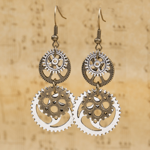 8Seasons Steampunk Earrings Antique Bronze Gear 60mm(2 3/8