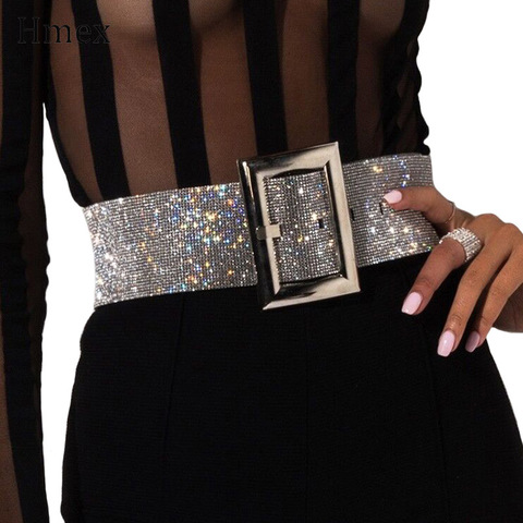 New Luxury Brand Design Rhinestone Women's Wide Belt Fashion Shiny Diamond Crystal Waistband Female Gold Silver Waist Party Belt ► Photo 1/6