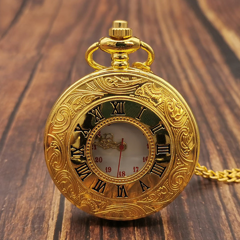Luxury Gold Roman Numerals Quartz Pocket Watch Chain Men Women Hollow Case Vintage Pendant Necklace Best Gifts for Men Women ► Photo 1/6