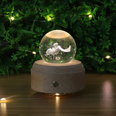 Moon Crystal Ball Night Light Wooden Music Box Music Box Rotary Innovative Birthday Gift Touch dimming little Prince ► Photo 1/6