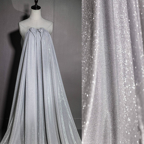 Premium White W/Silver Glitter Sparkle Stretch Tulle Fabric Sold by the Meter ► Photo 1/5
