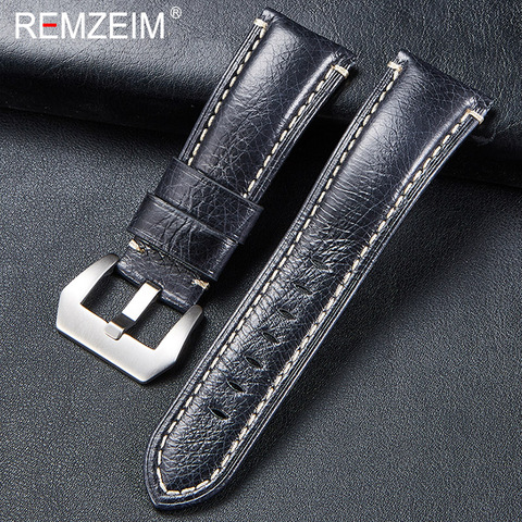 REMZEIM Watch Accessories Watchband 20 22 24 26 mm Watch Strap Blue Green Genuine Leather Watch Bracelets Stainless Steel Buckle ► Photo 1/5