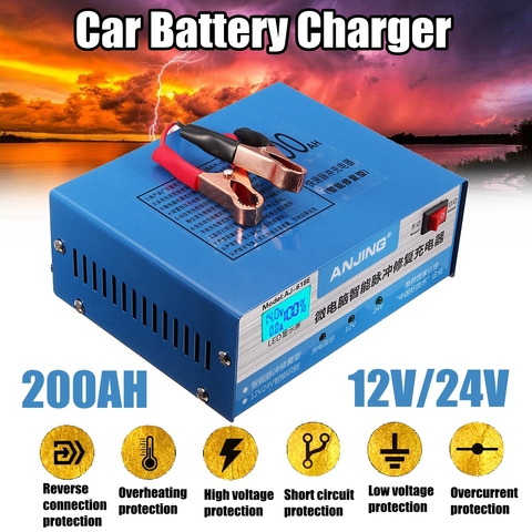 Car Battery Charger 220W 12/24V 200AHAutomatic Intelligent for Pulse Repair 130V-250V With LED Light With Adapter EU Plug ► Photo 1/6