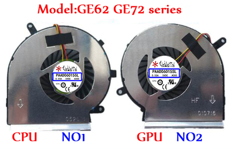 PAAD06015SL Fan For MSI GE62 GE72 PE60 PE70 GL62 N303 N302 GE60 A166 MS-16GA 16GC MS-16GH MS-16GF MS-16GD GL72 GE70 1756 series ► Photo 1/2