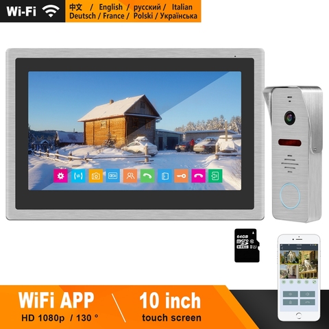 HomeFong Wireless Video Intercom IP Video Door Phone Wifi 10 inch Touch Screen Monitor HD 1080P Doorbell Home Intercom for Villa ► Photo 1/6
