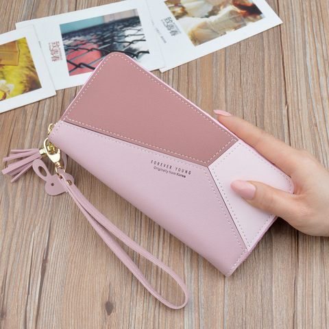 Geometric Luxury Leather Wallets Women Long Zipper Coin Purses Tassel Design Clutch Wallet Female Money Credit Card Holder ► Photo 1/6