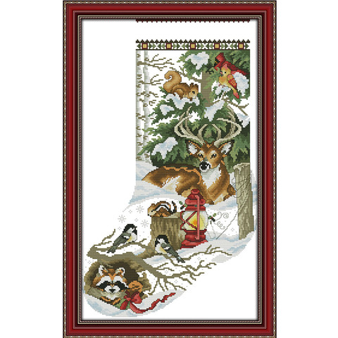 Winter jungle Christmas stockings cross stitch kit 14ct 11ct count printed canvas stitches embroidery DIY handmade needlework ► Photo 1/1