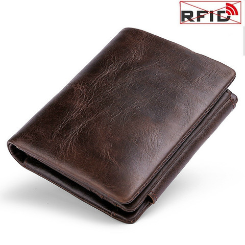 2022 New RFID Men's Wallet Anti-theft Retro Top Leather Three Fold Buckle Money Bag Short Coin Purse Wallet Male ► Photo 1/6