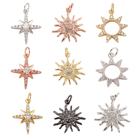 Star Sun Charms for Earrings Necklace Making Supplies Accessories Gold Polaris Diy Charm Charms Metal Copper CZ Zircon 5mm Hole ► Photo 1/6