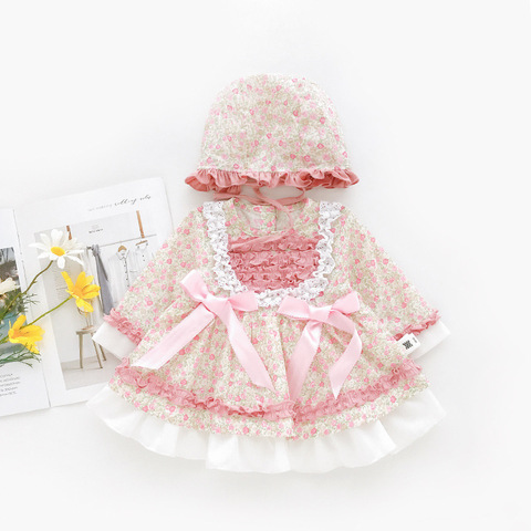 Lolita Style Girls Dresses Children Party Ceremony Clothing Princess Baby Girl Wedding Dress Birthday Christening with Hat 0-3Y ► Photo 1/6