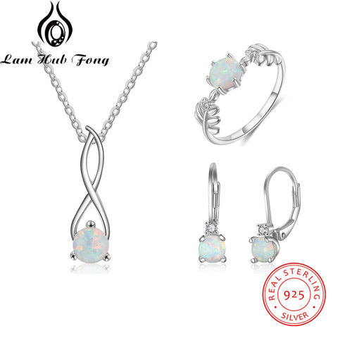 3 Pcs/set 925 Sterling Silver Opal Jewelry Sets Women Necklaces Rings Earrings Sets Korean Wedding Jewelry Sets (Lam Hub Fong) ► Photo 1/6