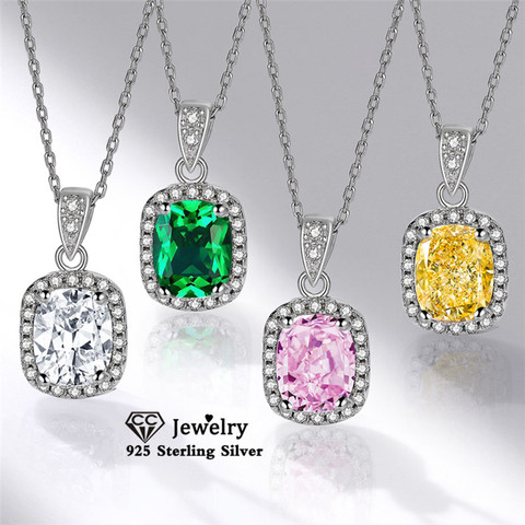 CC S925 Necklaces Pendants For Women Sterling Silver Rectangle 7*9mm Cubic Zirconia Colorful Accessories Jewelry No Chain CCN144 ► Photo 1/6