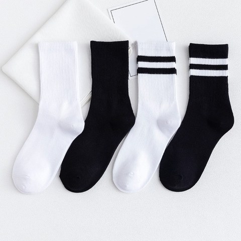 Solid Striped Black White Short Socks for Woman Harajuku Hip Hop Skateboard Crew Socks Cotton Casual Unisex Men/Women's Socks ► Photo 1/6