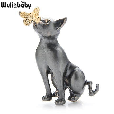 Wuli&baby Enamel Gray Cat Kissing Butterfly Classic Brooches For Women Jewelry Gift Animal Brooch Pins Gift ► Photo 1/3
