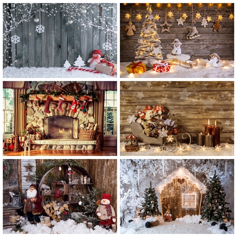 Laeacco Vinyl Wood Christmas Backgrounds For Photography Winter Snow Snowman Gift Baby Newborn Portrait Photo Backdrop Photocall ► Photo 1/6