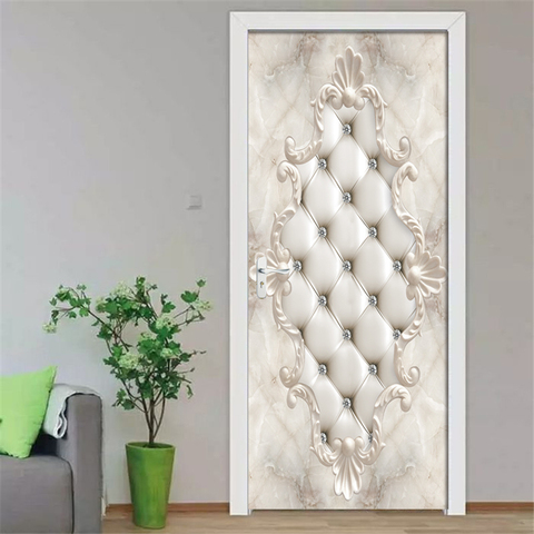 3D White soft bag diamond PVC Self-adhesive Detachable Door Sticker Mural Wallpaper Decal Living Room Bedroom Door Decor Poster ► Photo 1/5