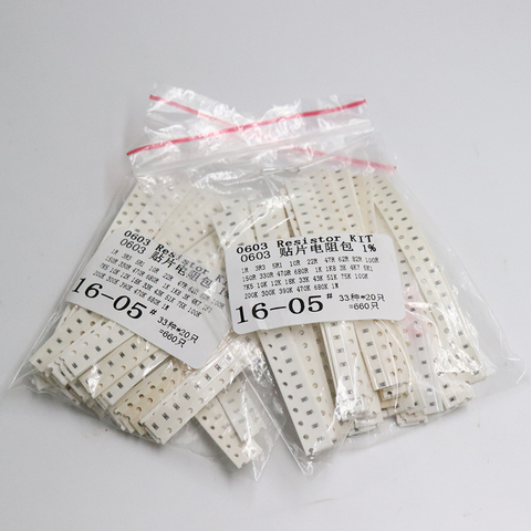 Free shipping  0603 SMD Resistor Kit Assorted Kit 1ohm-1M ohm 1% 33valuesX 20pcs=660pcs Sample Kit ► Photo 1/6